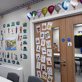 wall and doors decorated with welsh cards