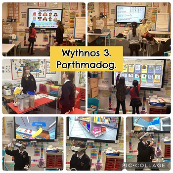 collage o ddelweddau o weithgareddau'r dosbarth ym mhorthmadog