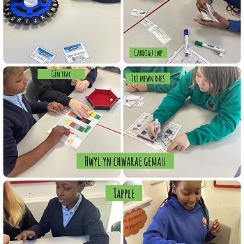 6 different images of students playing games