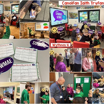 myfyrwyr yn gwneud gweithgareddau ar ddiwrnod Shwmae
