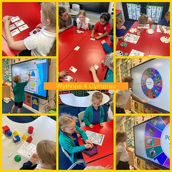 collage lluniau o fyfyrwyr yn gwneud gweithgareddau